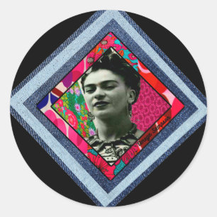 Frida Kahlo Retro Denim Diamond Ronde Sticker