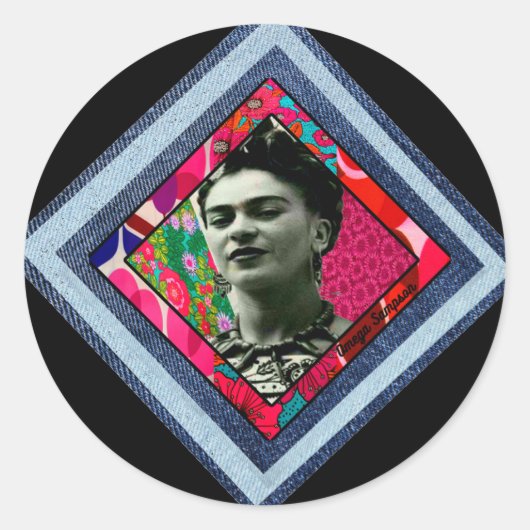 Frida Kahlo Retro Denim Diamond Ronde Sticker (Voorkant)
