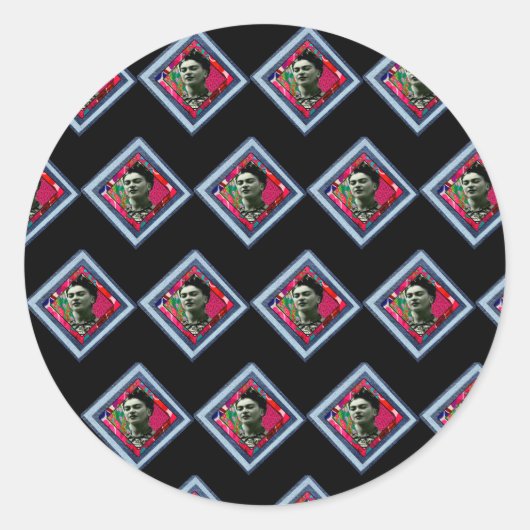 Frida Kahlo Retro Denim Diamond Ronde Sticker (Voorkant)