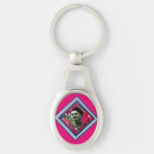 Frida Kahlo Retro Denim Diamond Sleutelhanger (Voorkant)