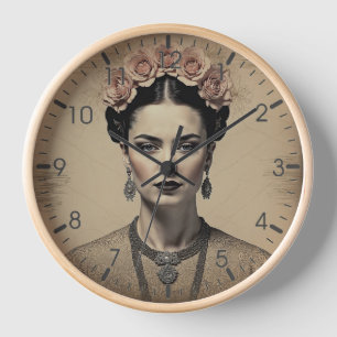 Frida Kahlo Retro Kunstklok voor een Unieke Vibe