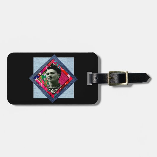 Frida Kahlo Retro Pink Denim Bagagelabel (Voorkant horizontaal)