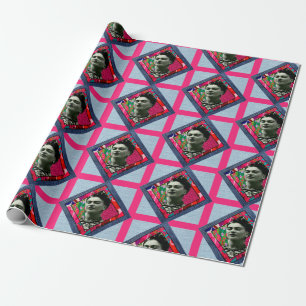 Frida Kahlo Retro Pink Denim Cadeaupapier