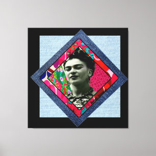 Frida Kahlo Retro Pink Denim Canvas Afdruk