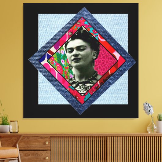 Frida Kahlo Retro Pink Denim Canvas Afdruk (Insitu (Woonkamer))