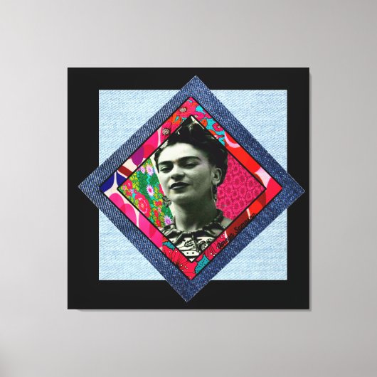 Frida Kahlo Retro Pink Denim Canvas Afdruk (Voorkant)