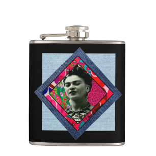 Frida Kahlo Retro Pink Denim Heupfles