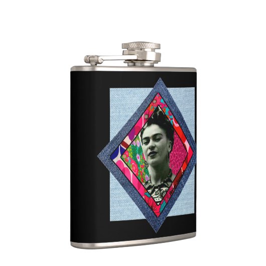 Frida Kahlo Retro Pink Denim Heupfles (Rechts)