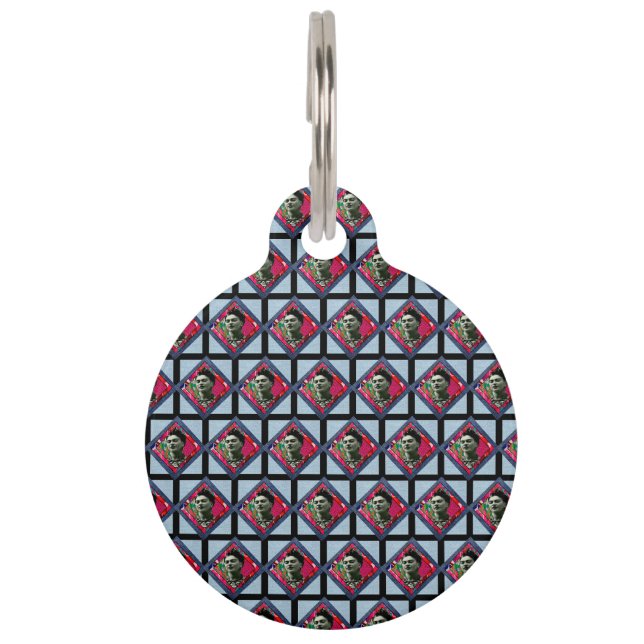 Frida Kahlo Retro Pink Denim Huisdierpenning (Voorkant)