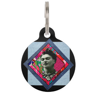 Frida Kahlo Retro Pink Denim Huisdierpenning
