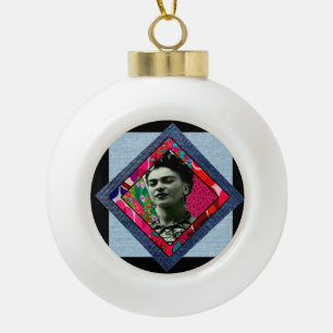 Frida Kahlo Retro Pink Denim Keramische Bal Ornament