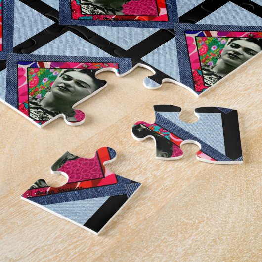 Frida Kahlo Retro Pink Denim Legpuzzel (Zijkant)