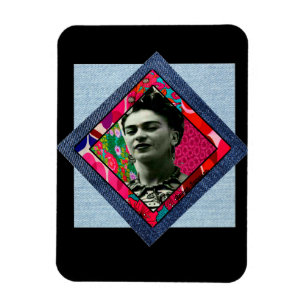 Frida Kahlo Retro Pink Denim Magneet