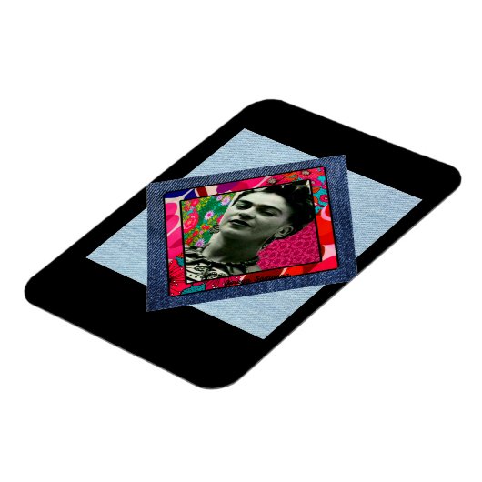 Frida Kahlo Retro Pink Denim Magneet (Linkerzijde)
