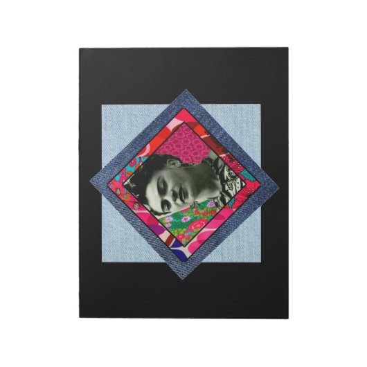 Frida Kahlo Retro Pink Denim Notitieblok (Linkerzijde)