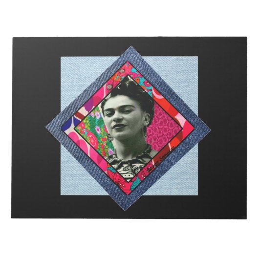 Frida Kahlo Retro Pink Denim Notitieblok (Voorkant)