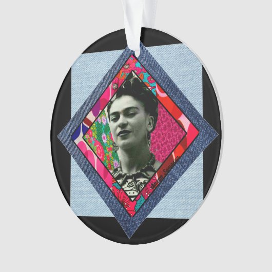 Frida Kahlo Retro Pink Denim Ornament (voorkant)