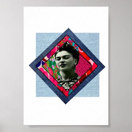 Frida Kahlo Retro Pink Denim Poster (Voorkant)