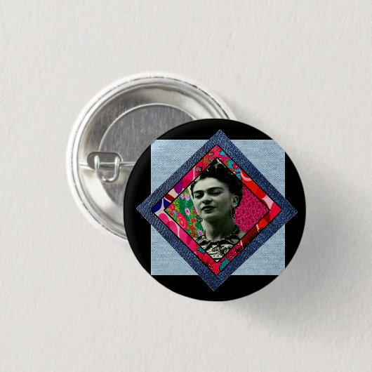 Frida Kahlo Retro Pink Denim Ronde Button 3,2 Cm (Voorkant /achterkant)