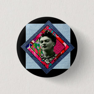 Frida Kahlo Retro Pink Denim Ronde Button 3,2 Cm