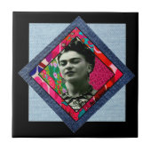 Frida Kahlo Retro Pink Denim Tegeltje (Voorkant)