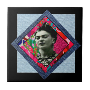 Frida Kahlo Retro Pink Denim Tegeltje