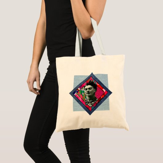 Frida Kahlo Retro Pink Denim Tote Bag (Voorkant (product))