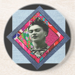 Frida Kahlo Retro Pink Denim Zandsteen Onderzetter