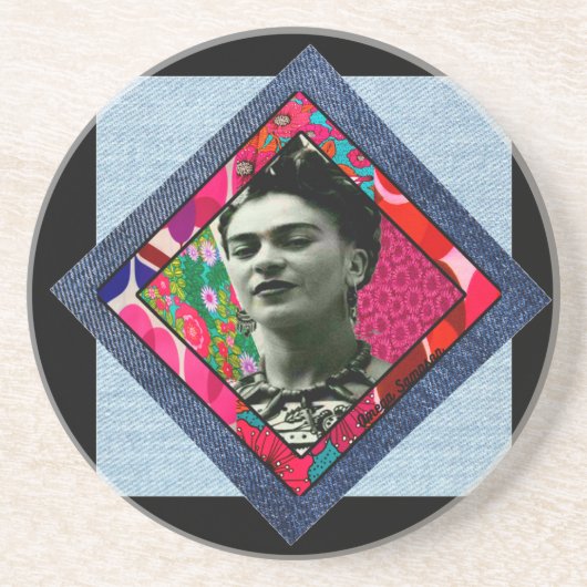 Frida Kahlo Retro Pink Denim Zandsteen Onderzetter (Voorkant)