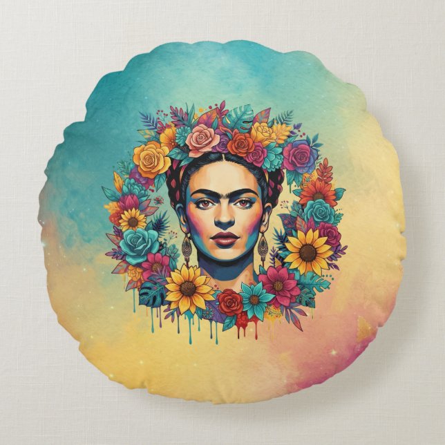Frida Kahlo Rond Kussen (Voorkant)
