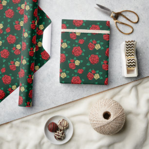 Frida Kahlo   Rood en goud rozenpatroon Cadeaupapier