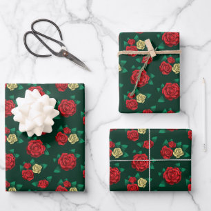 Frida Kahlo   Rood en gouden rozenpatroon Inpakpapier Vel