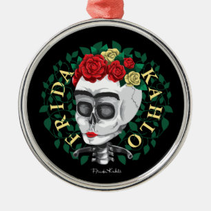 Frida Kahlo   Schedel met Roze Kroon Metalen Ornament