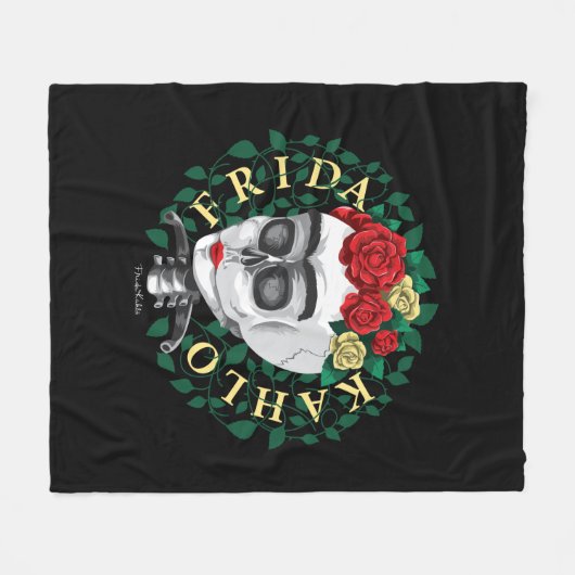 Frida Kahlo | Schuif met Roos Kroon Fleece Deken (Voorkant (Horizontaal))