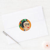 Frida Kahlo sticker, oranje achtergrond Ronde Sticker (Envelop)