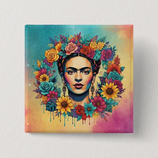 Frida Kahlo Vierkante Button 5,1 Cm (Voorkant)