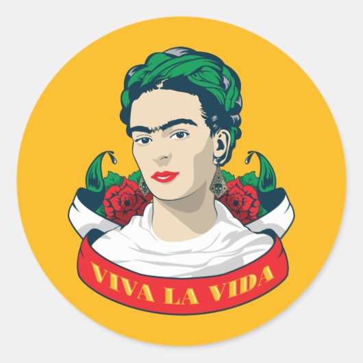 Frida Kahlo | Viva la Vida Ronde Sticker (Voorkant)