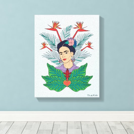 Frida Kahlo | Vogels van het Paradijs Floral Graph Canvas Afdruk (Insitu (Houten vloer))