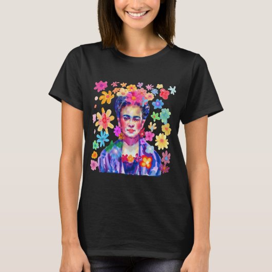 Frida Kahlo Waterverf Retro Groovy Flowers Vrouwen T-shirt (Voorkant)