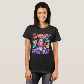 Frida Kahlo Waterverf Retro Groovy Flowers Vrouwen T-shirt (Voorkant volledig)