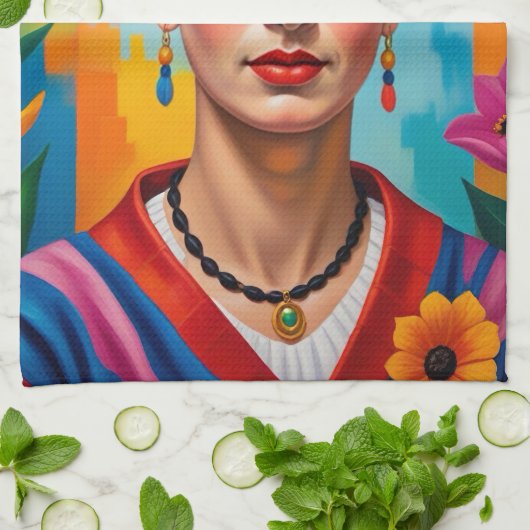 Frida Kohlo Pop Art Deco Schilderen Keuken Handdoe Theedoek (Gevouwen)