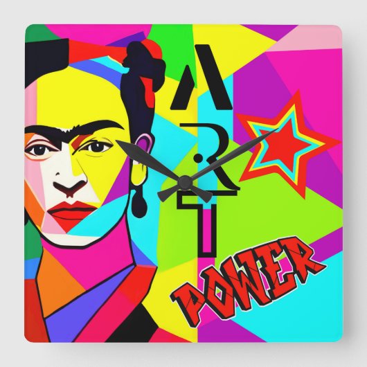 Frida POP ART Vierkante Klok (Voorkant)