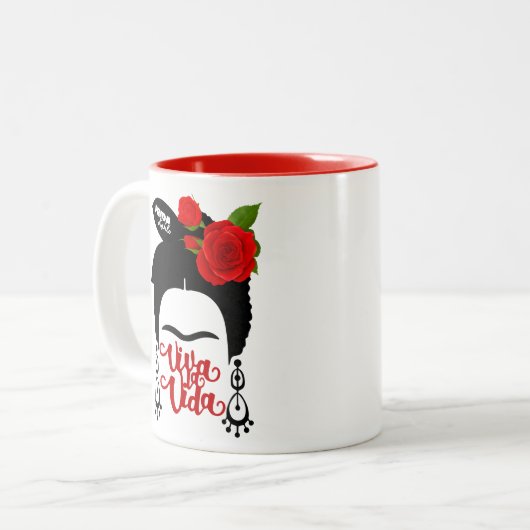 Frida Red Roses Tweekleurige Koffiemok (Voorkant links)