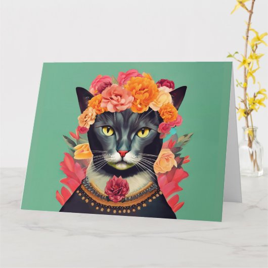 Frida the Cat Wall Clock Kaart (Gele Bloem)