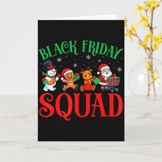 Friday Shopng Squad Christmas Black Shopng Family Kaart (Gele Bloem)