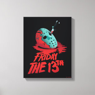 Friday the 13th   Knife Through Blue Hockey Mask Canvas Afdruk
