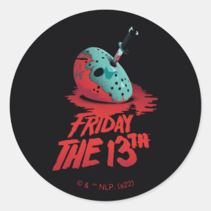 Friday the 13th   Knife Through Blue Hockey Mask Ronde Sticker