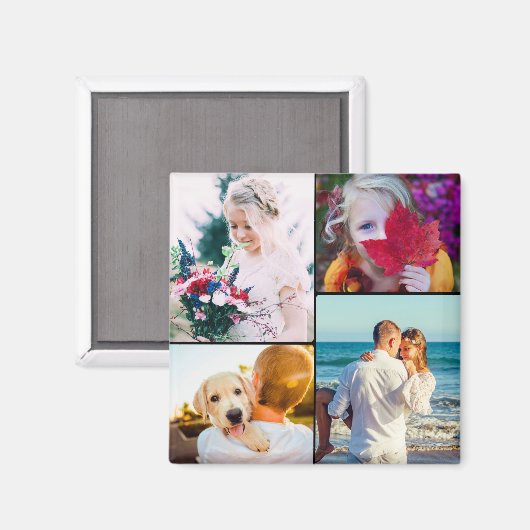 Fridge Magnet 4 Foto's Rond Sjabloon (Voorkant / Achterkant)