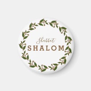 Fridge Magnet Shabbat Shalom Green Brown Wreath