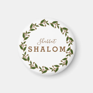 Fridge Magnet Shabbat Shalom Green Brown Wreath